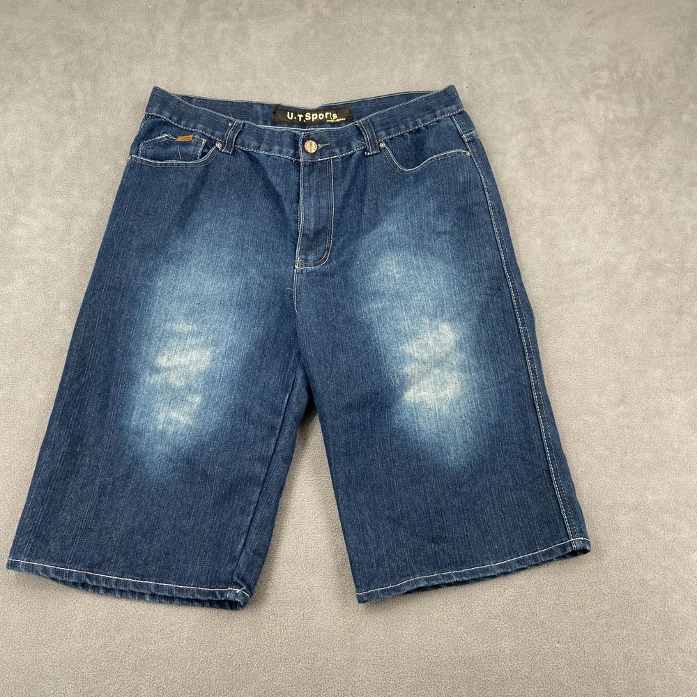 Vintage Y2K U.T. Sports Baggy Shorts Mens 36/15 Blue Denim Streetwear Jorts